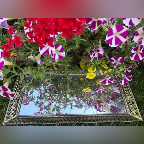Vintage Mirrored Filigree Tray - Picture 1 of 10